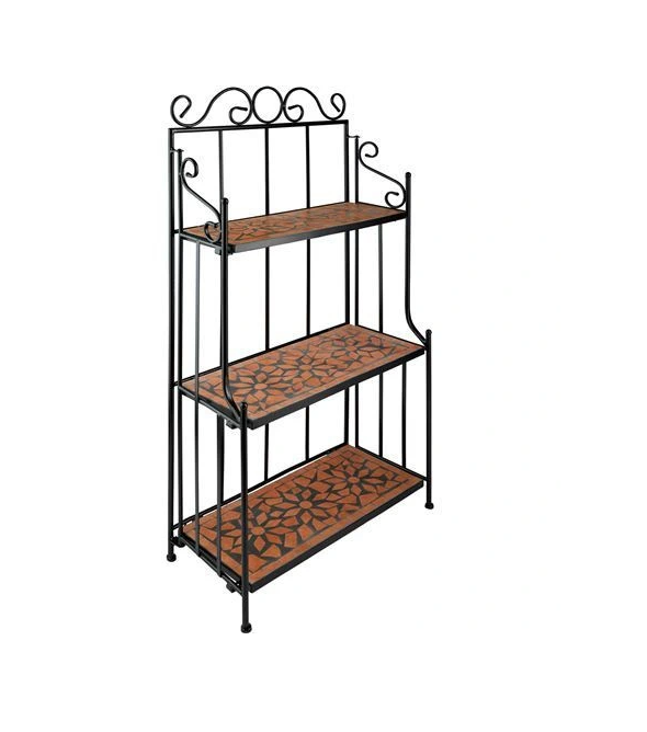 Étagère 3 niveaux pour plantes mosaïque - fer forgé & marron terracotta